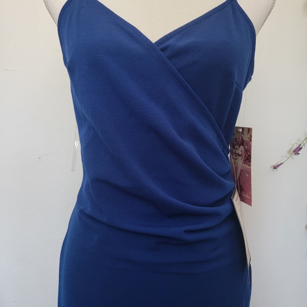 Emerald Sundae Womens V-neck Sheath Wrap High-Low Pointy Royal Blue Mini Dress - Picture 8 of 16